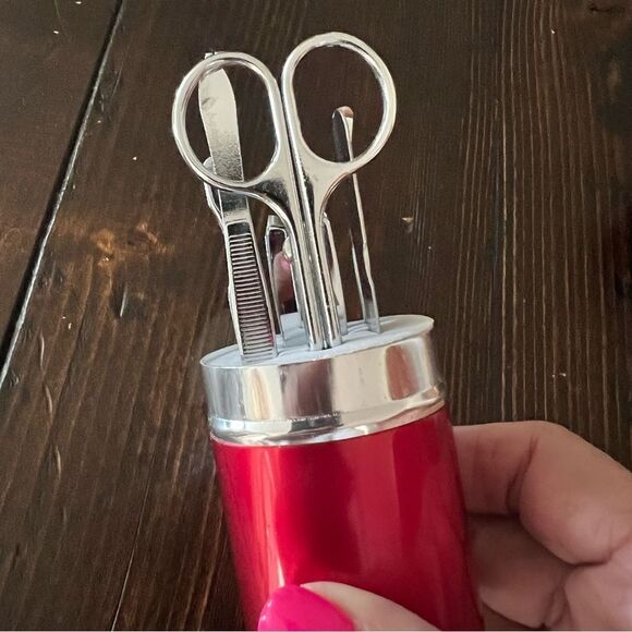 Stylish Silver Manicure Set with Red Case - Picture 3 of 5